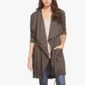New Nordstrom Sun & Shadow Dark Grey Thigh Length Jacket Hooded Draped Front S